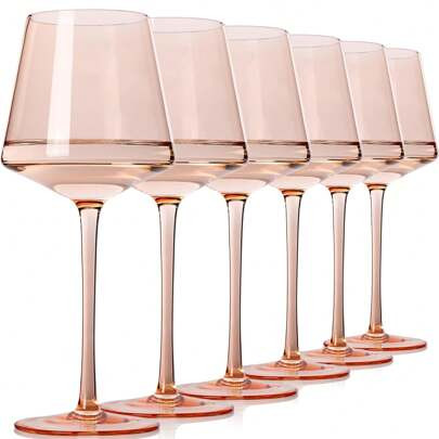 Blush Pink Wine Glasses Set Of 6-16 OZ, Unfading Color, Hand-Blown Crystal Colored Wine Glasses - Wedding Engagement Anniversary Houswarming Gifts For | SHEIN