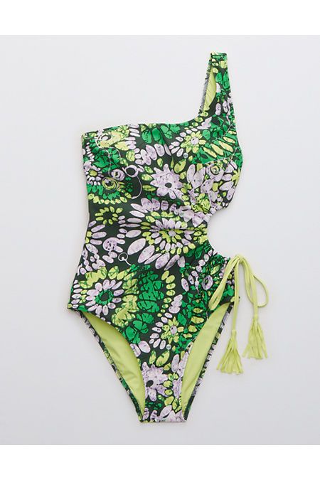 Aerie Tassel Cut Out Asymmetrical One Piece Swimsuit | American Eagle Outfitters (US & CA)