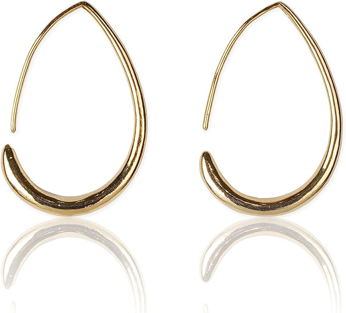 Unique And Simple, Anti Allergen Hypoallergenic Tear Drop Hoop Earring For Women (Medium, Gold) | Amazon (US)