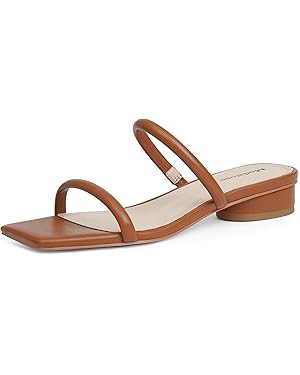 Modatope Square Open Toe Heeled Sandals Women Two Strap Chunky Heel Sandals for Women Low Block H... | Amazon (US)