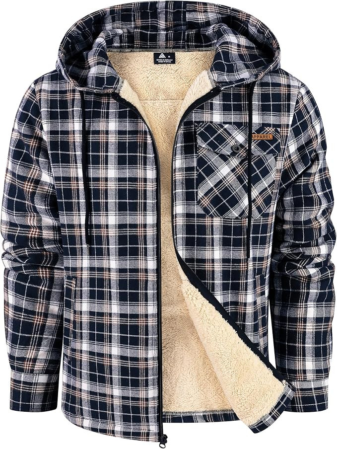 ZITY Men's Flannel Jacket Zip Up Fleece Hoodies Casual Plaid Coat with Pokect Winter Warm Sherpa ... | Amazon (US)