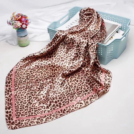 Leopard Animal Print Brown Pink Silk Scarf 35"x35" Silky Hair Scarf/Bag Scarf/Bohemian Head Scarf... | Etsy (US)