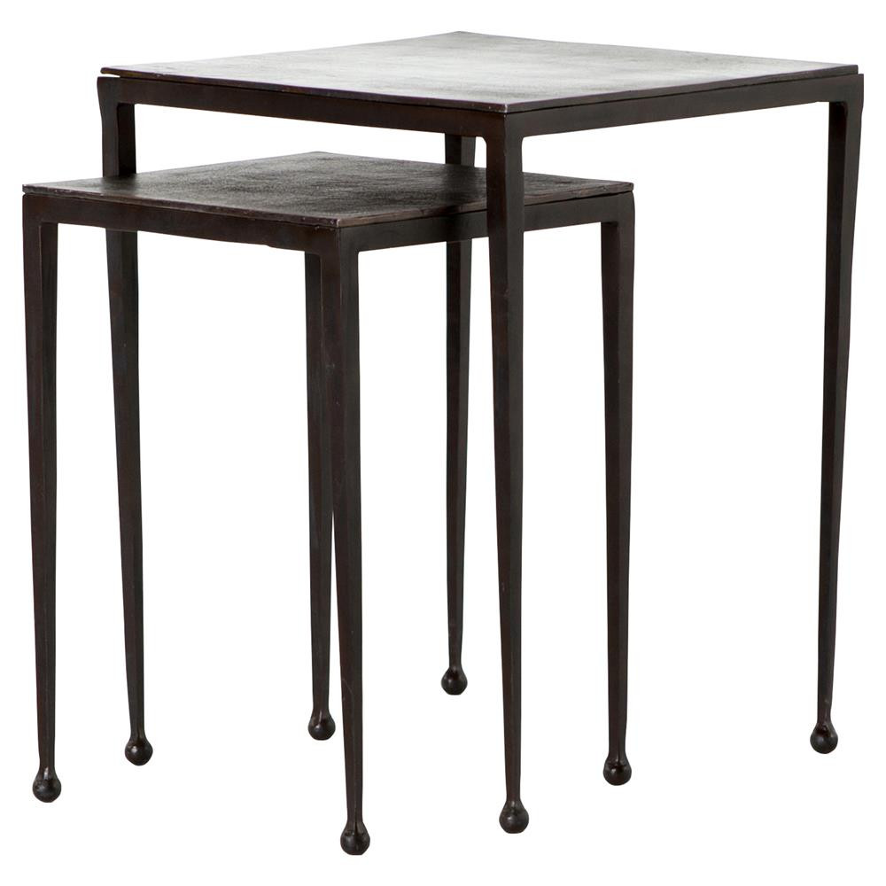 Fector Industrial Rust Brown Aluminum Top Black Iron Square Nesting End Table | Kathy Kuo Home