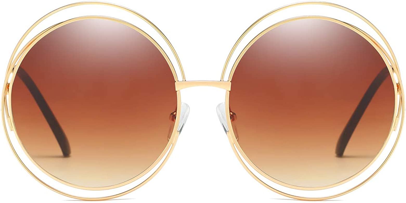 Dollger Metal Double Circle Wire Frame Oversized Round Sunglasses for Women | Amazon (US)
