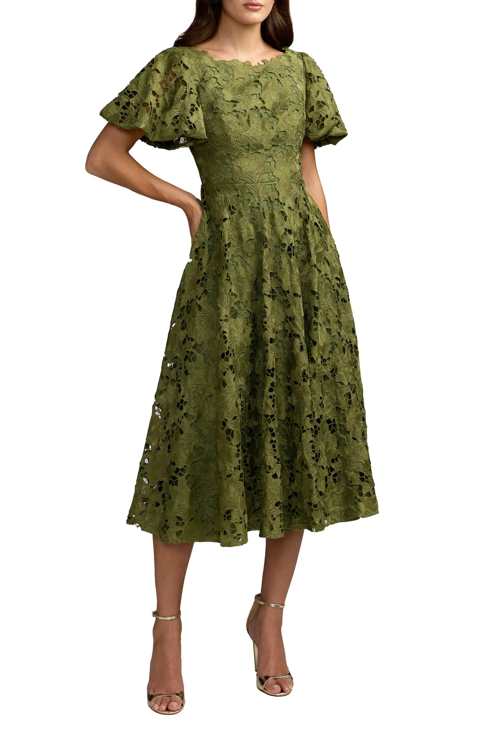 Floral Lace Flutter Sleeve Midi Dress (Women) | Nordstrom | Nordstrom