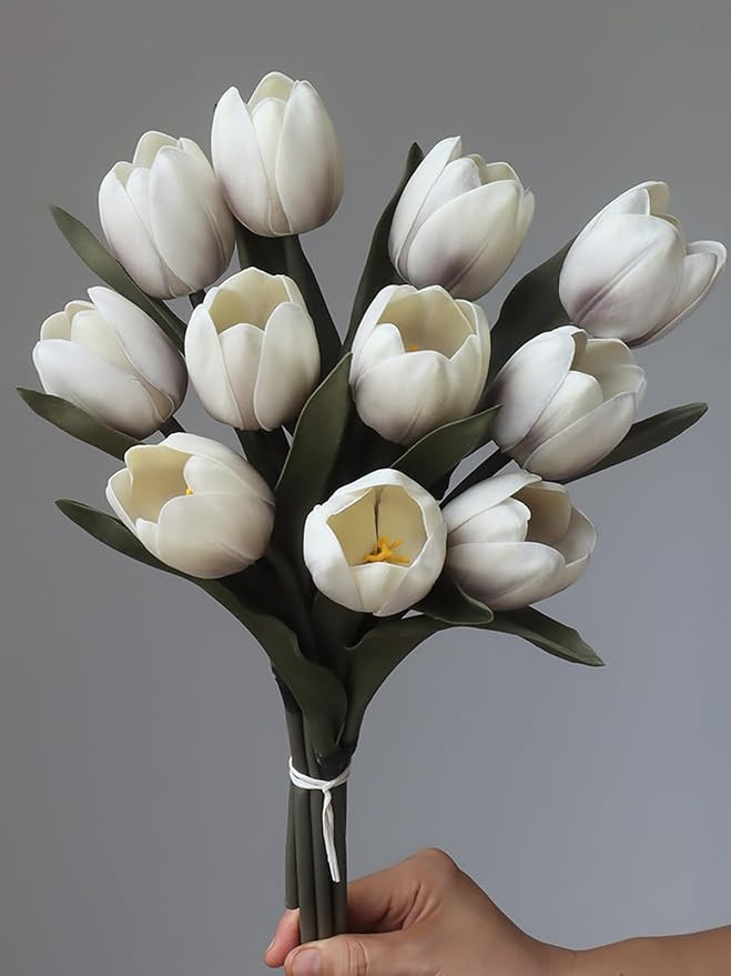 Buart Silver&Grey Tulip Flowers Artificial Luxury Big Tulip Valentine's Day Mother's Day Easter H... | Amazon (US)