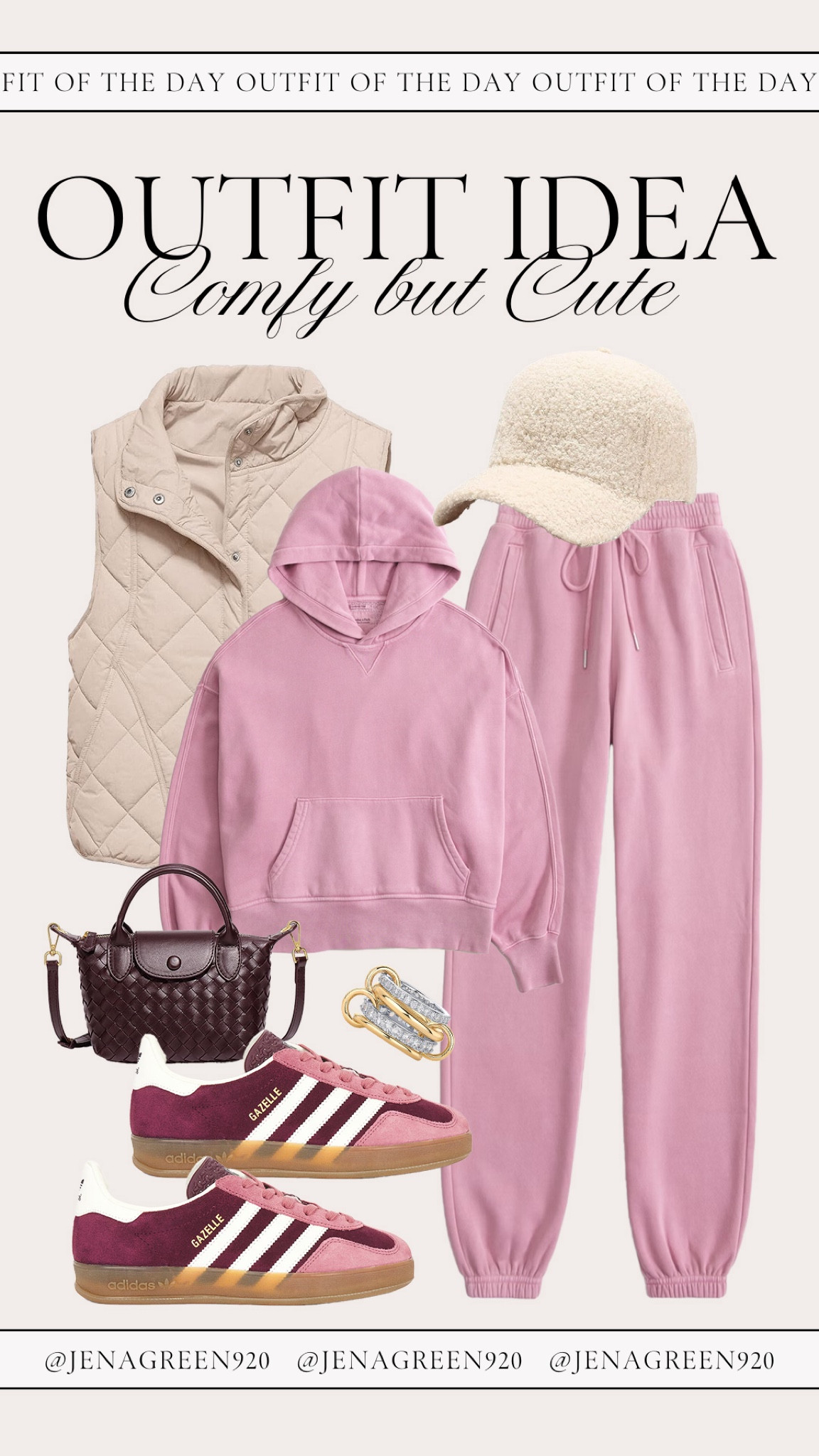 Comfy cute outfit idea | Abercrombie new arrivals | Abercrombie pink sweat set | Comfy Valentine’s Day outfit | Chic pink adidas samba | Amazon quilted vest | Boucle baseball cap | Amazon designer inspired handbag  

#LTKSeasonal #LTKFindsUnder100 #LTKStyleTip