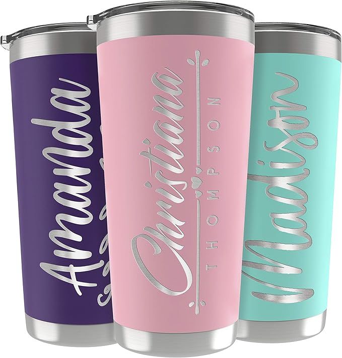 Personalized Gifts For Women - 20 Oz. Custom Tumblers w/Lid, Light Pink - Insulated Travel Coffee... | Amazon (US)