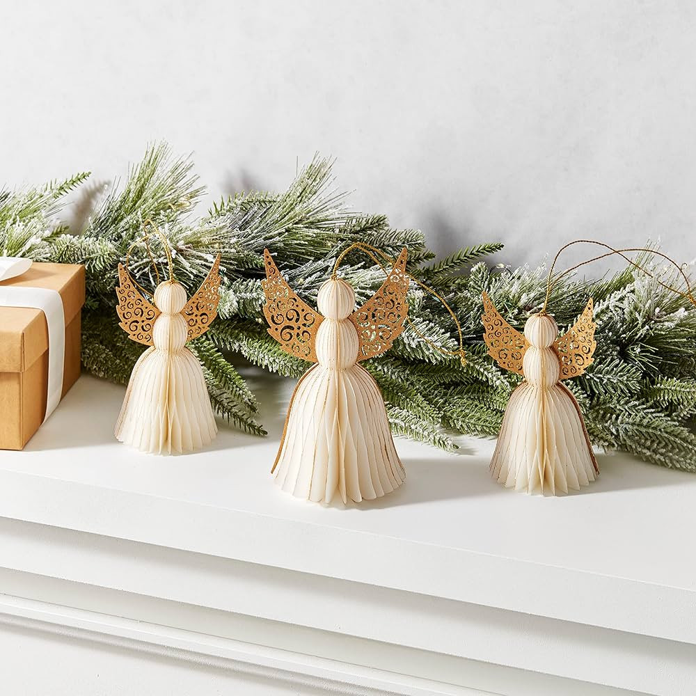 Paper Angels Christmas Ornaments - Set of 3 Honeycomb Angels, 5 Inch and 6 Inch, Vintage Paper Ch... | Amazon (US)