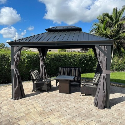 PURPLE LEAF 10' X 12' Outdoor Hardtop Gazebo Aluminum Frame Galvanized Steel Double Roof Patio Gazebo with Curtains and Netting, Gray | Target