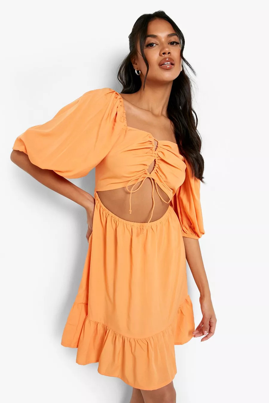 Volume Sleeve Cut Out Mini Dress | Boohoo.com (US & CA)