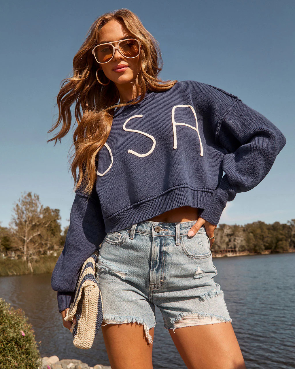 Elouise Cropped USA Crewneck Sweater | VICI
