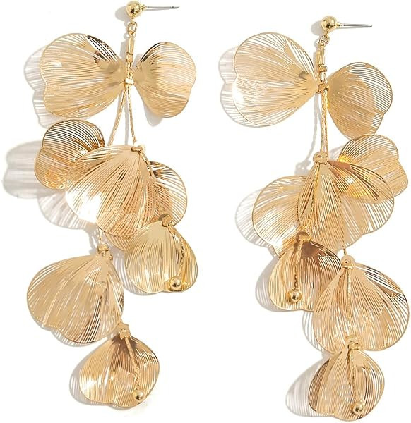 JOYAGIFT Gold Ginkgo Biloba Flower Hollow Drop Earrings Chunky Gold Statement Earrings Trendy Flo... | Amazon (US)