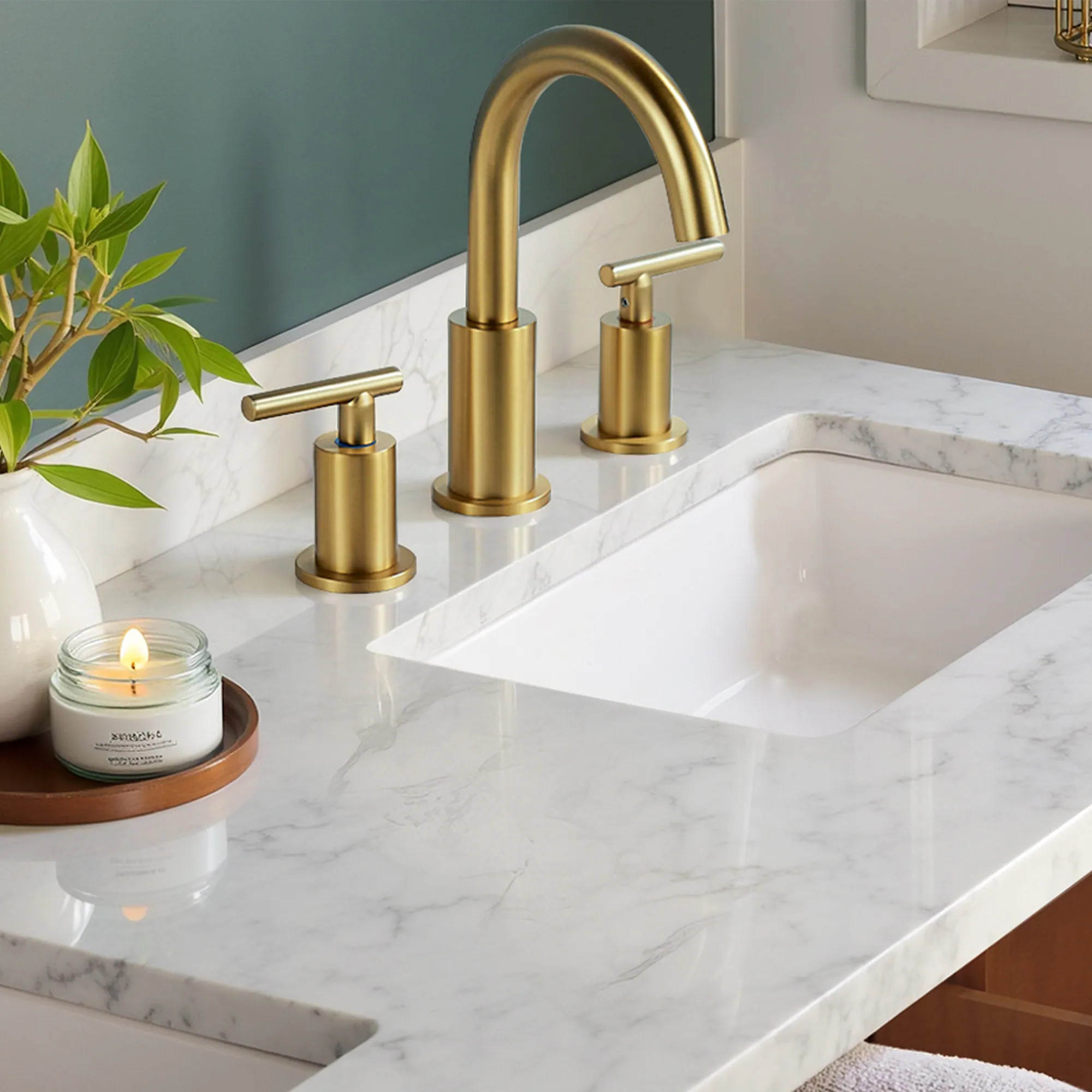 FURUISI Bathroom Faucet Brushed Gold Widespread 2-handle WaterSense High-arc Residential Handle Bathroom Sink Faucet with Drain | LL0330G | Lowe's