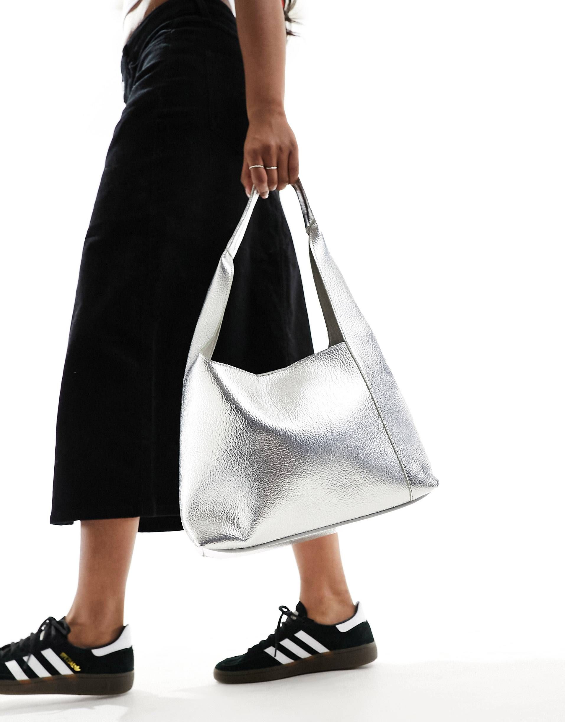 Glamorous PU tote bag in metallic silver | ASOS (Global)