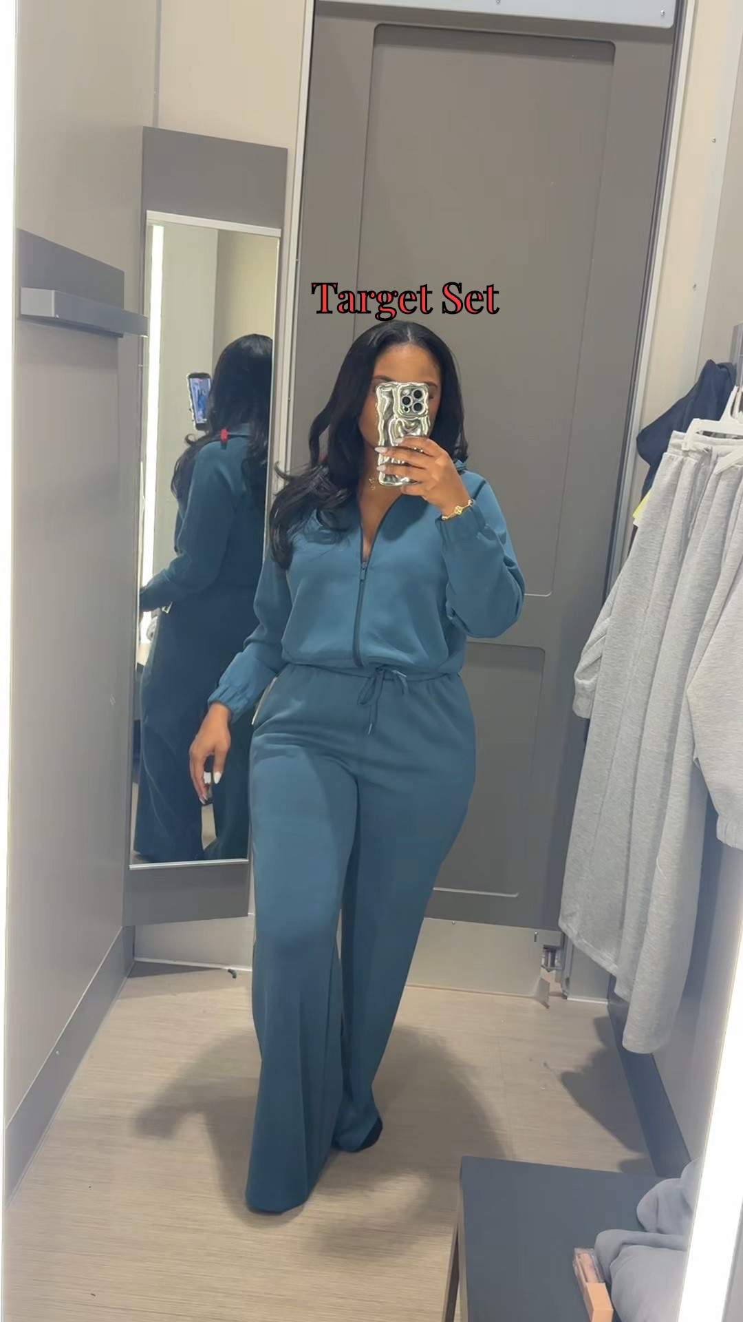 Lounge Set Brand Target 
Im wearing a size extra small top and medium pants 
Size details 
165lb 5”4 hips 44 

Women's Airy Sleek Full Zip Jacket - All In Motion™

Women's Sleek Wide Leg Sweatpants - 
All In Motion 

#LTKCyberWeek #LTKSaleAlert #LTKActive
