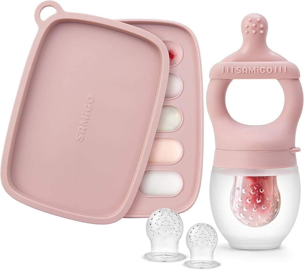 SAMiGO Baby Food Fruit Feeder and Breastmilk Popsicle Mold Set, Silicone Fruit Teether, Food Feed... | Amazon (US)