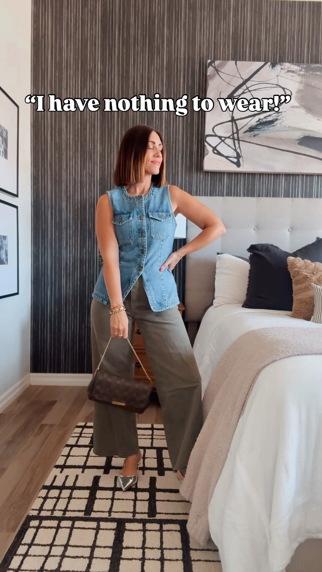 Easy outfit combo for fall! Denim and olive! Swap your white and black in for olive green this season. 

— Wide leg, cropped olive green denim - size 6 
— long denim vest - size 4.

#LTKSaleAlert #LTKOver40 #LTKFindsUnder50