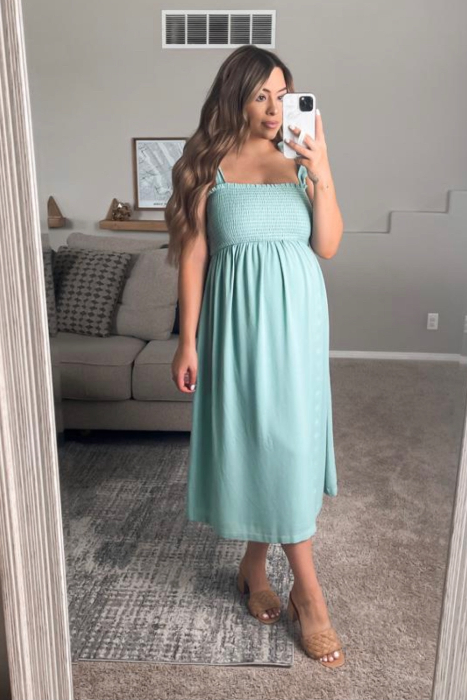 This green maternity midi dress is so cute!

#LTKbump #LTKFind #LTKunder100