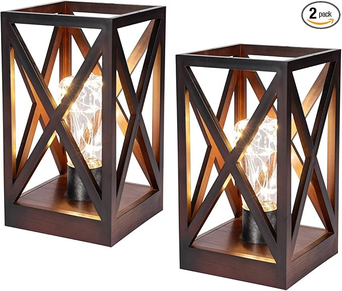 WINGBO 2 Pack Retro Battery Powered Table Lamps, Battery Operated Cordless Desk Lamps, Portable L... | Amazon (US)