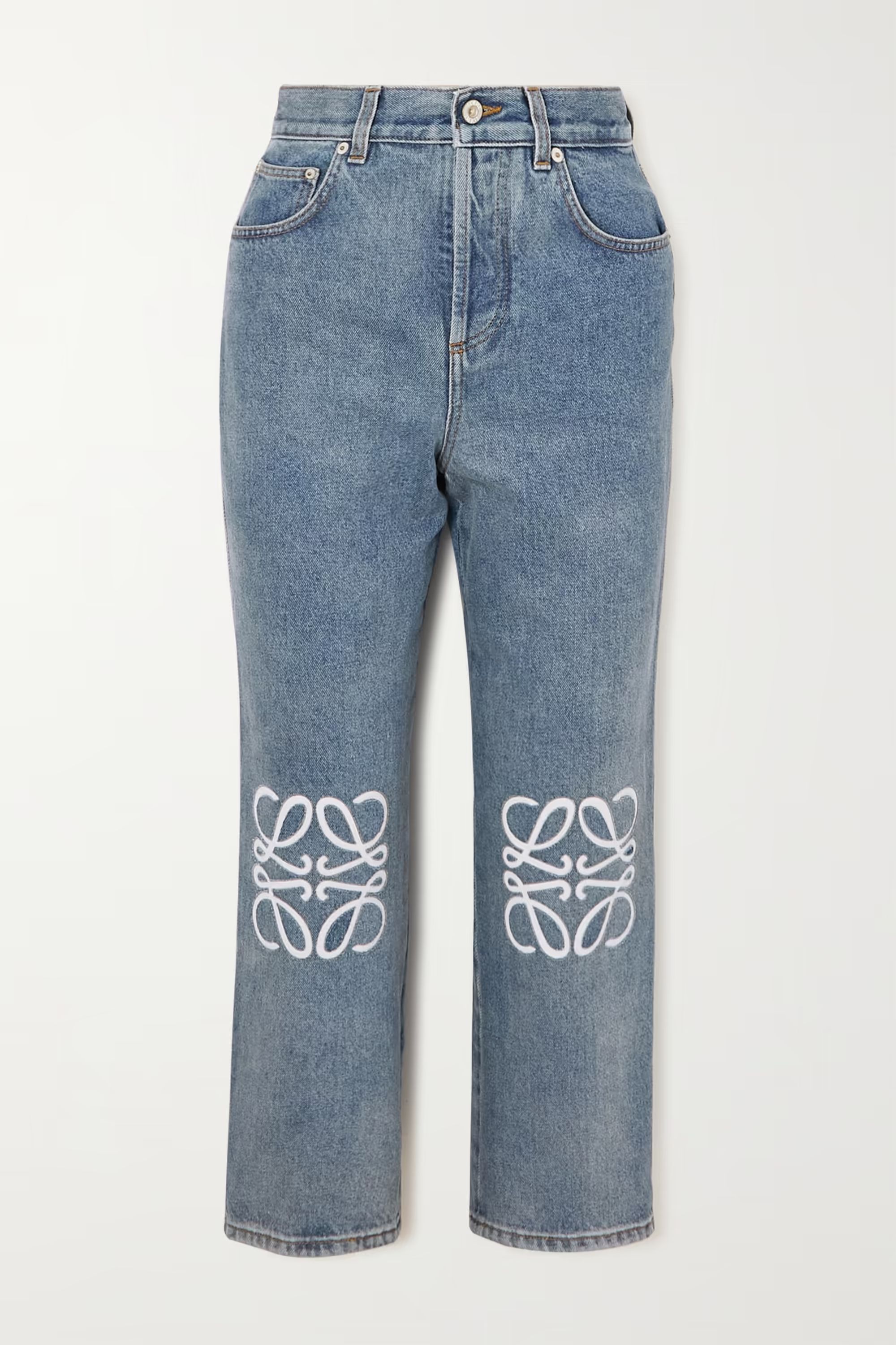 Blue Appliquéd cropped high-rise straight-leg jeans | LOEWE | NET-A-PORTER | NET-A-PORTER (UK & EU)