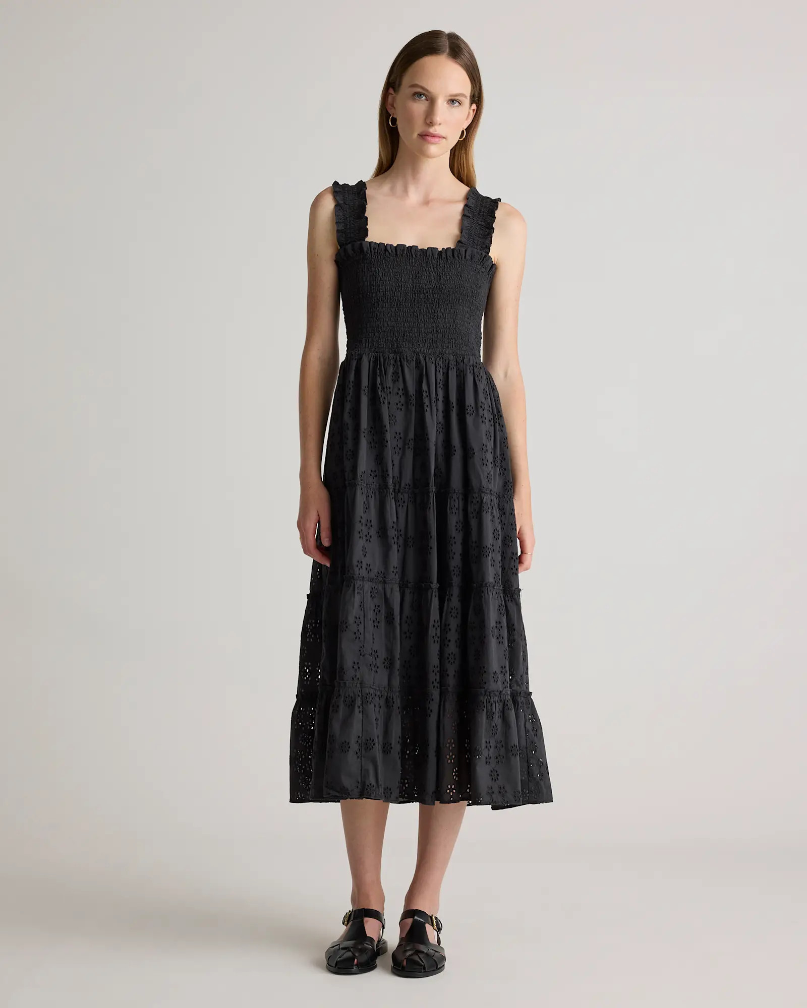 100% Organic Cotton Eyelet Smocked Midi Dress | Quince