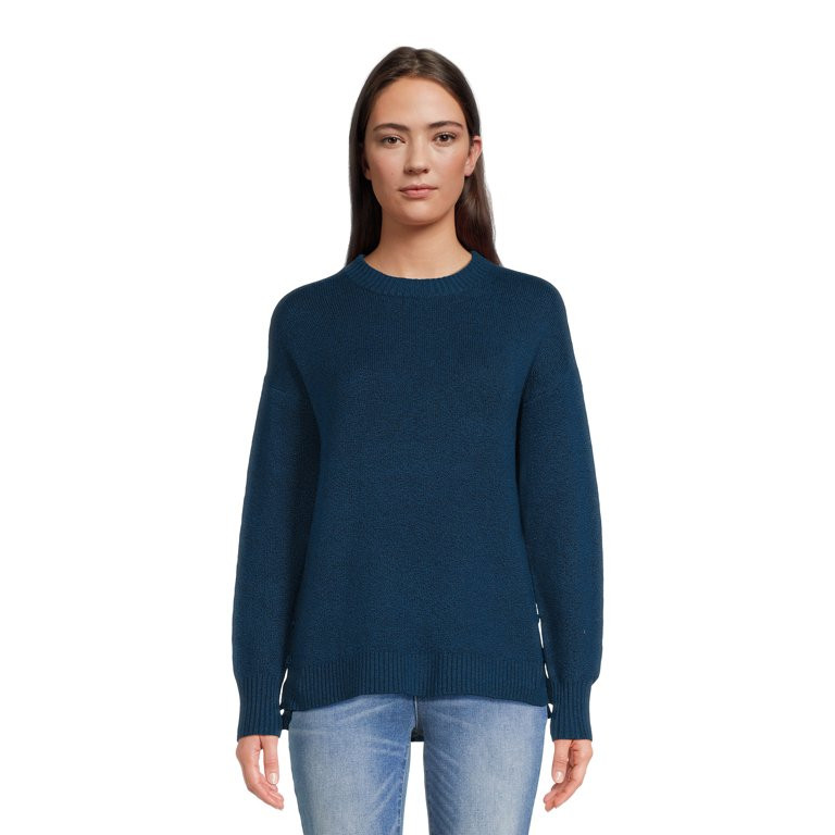 Time and Tru Women's Side Button Crew Neck Sweater, Midweight, Sizes XS-XXXL - Walmart.com | Walmart (US)