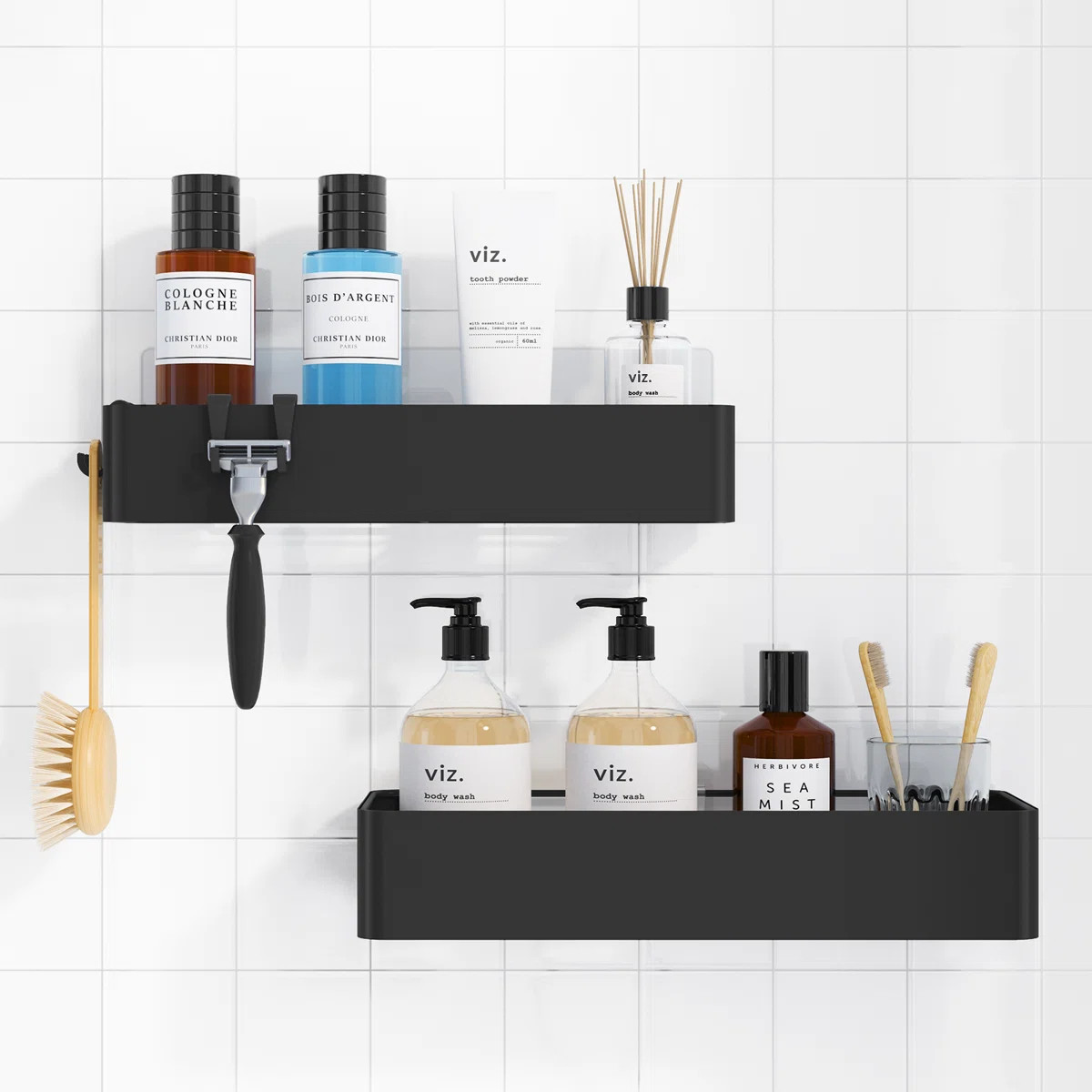 Adhesive Shower Caddy, Rustproof Stainless Steel Bathroom Shelves with Hooks, Drill-Free Wall-Mou... | Wayfair North America