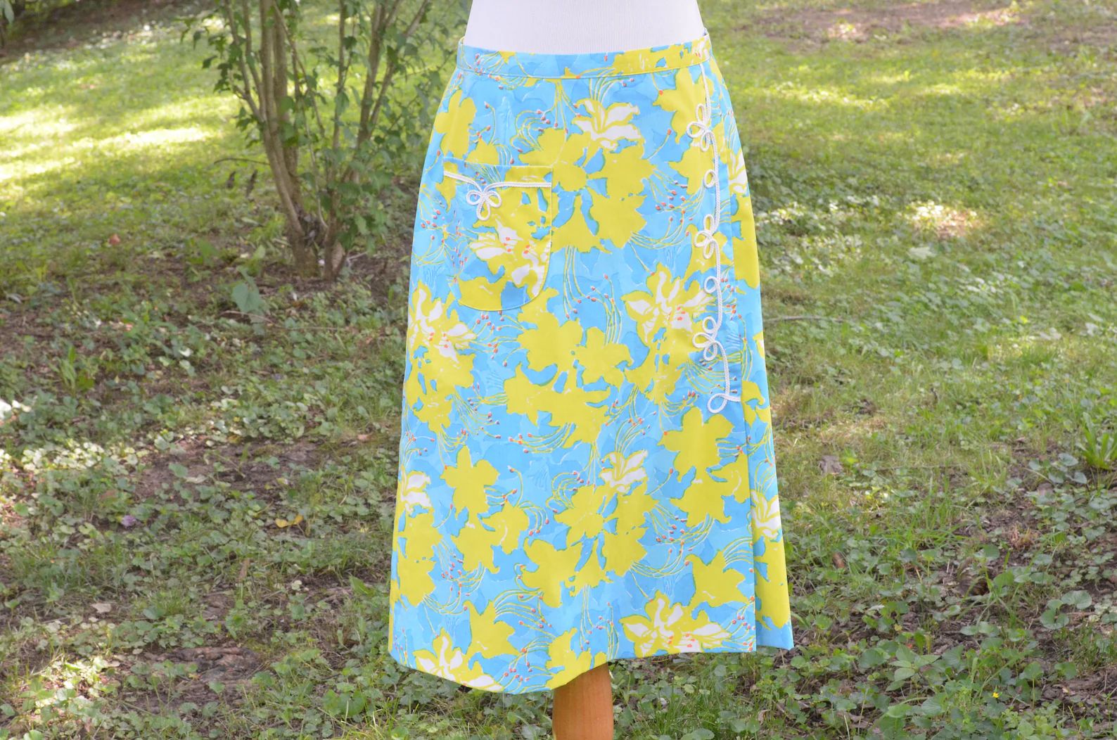 Vintage 60s Lilly Pulitzer the Lilly A-line Skirt Floral Blue Yellow Pocketed Skirt - Etsy | Etsy (US)