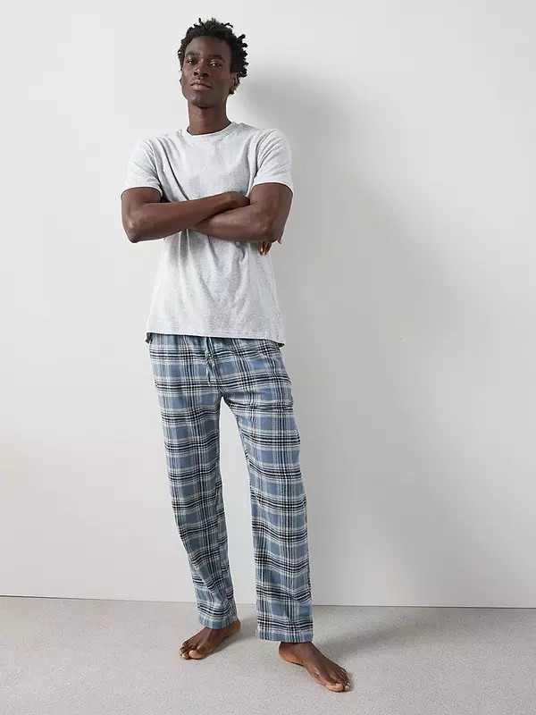 Very Man Pure Cotton Checked Trouser Pyjama Set - Navy/Grey Marl | Very (UK)