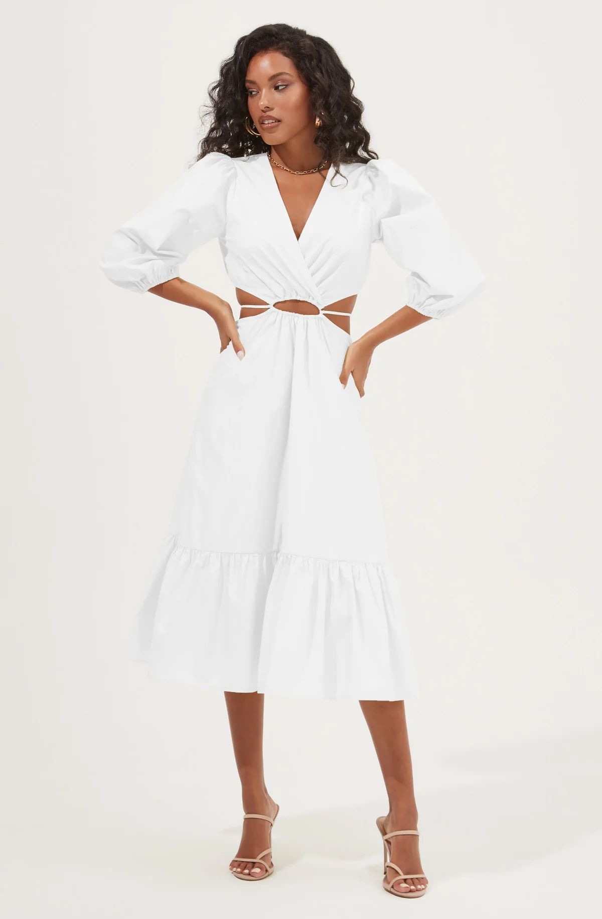 Rosewood Surplice Cutout Waist Midi Dress - WHITE / XS | ASTR The Label (US)