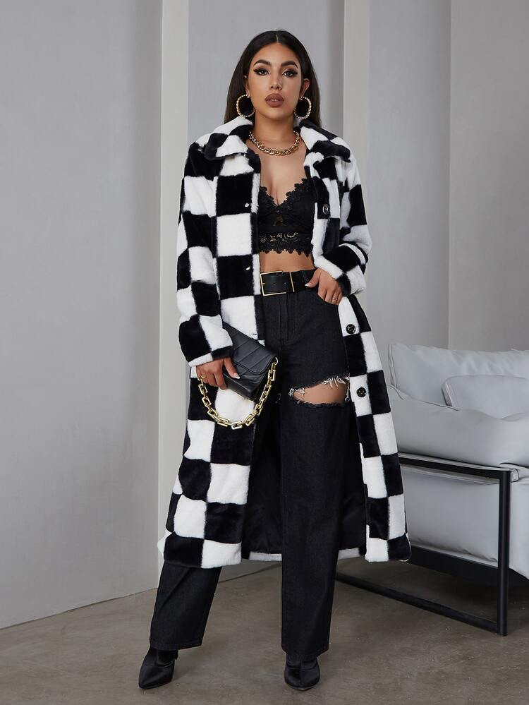 Black white checkered coat | SHEIN