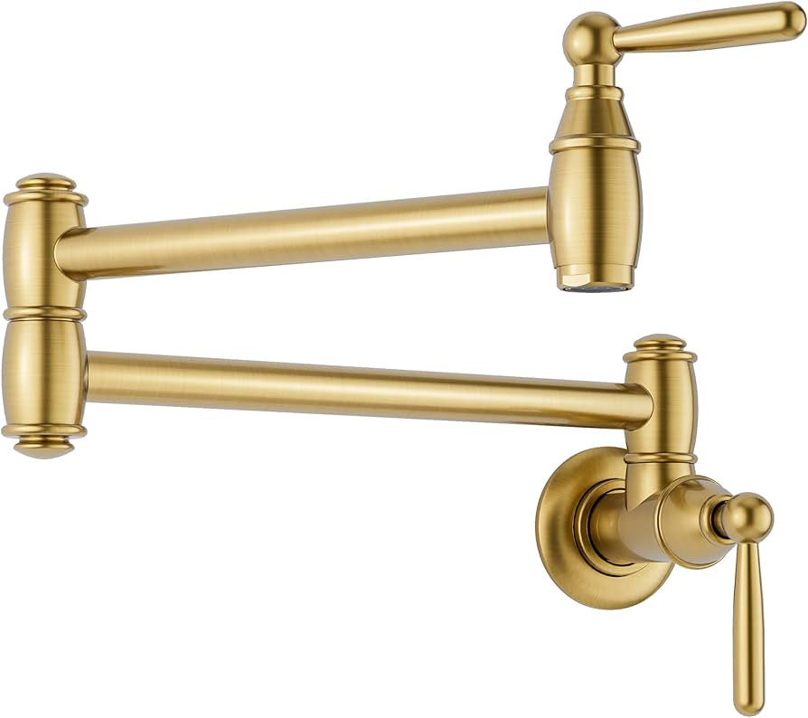 Gold Pot Filler Wall Mount, ARCORA Pot Filler Faucet 2 Handle with Double Joint Swing Arms Brass ... | Amazon (US)