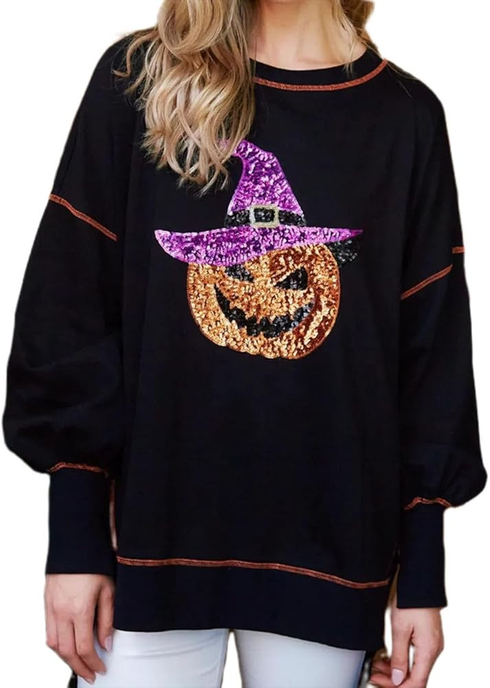 KOSUSANILL Sequin Halloween Sweatshirt for Women Sparkly Dancing Skeleton Spooky Season Ghost Cre... | Amazon (US)