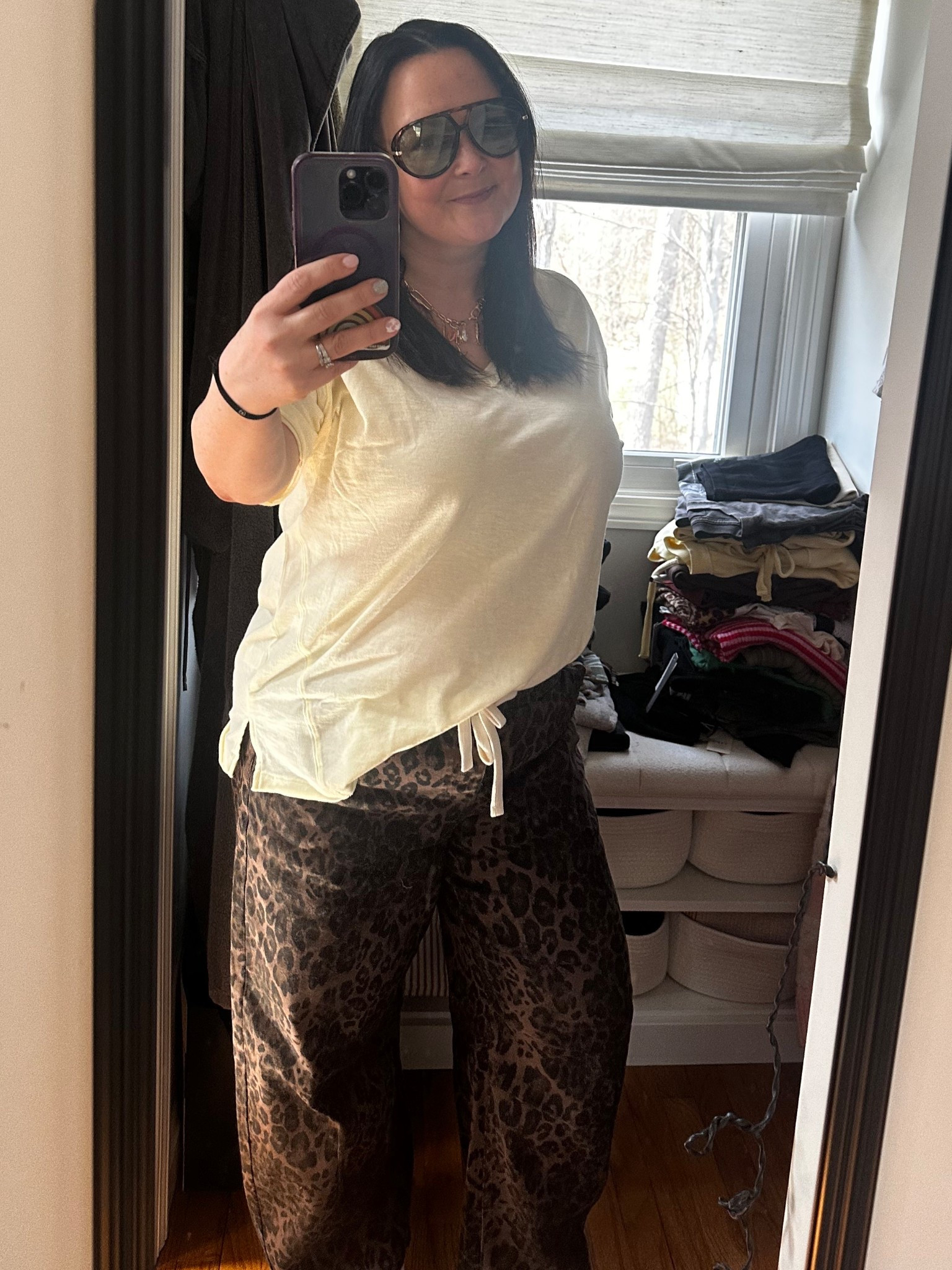 Midsize casual outfit with leopard pants + soft yellow tee 🐆✨

This is one of those easy outfits that looks styled without trying.

These leopard print pants are lightweight, comfy, and give you that “something extra” without needing to overthink it. I paired them with a soft yellow tee to keep it light and balanced.

✔️ relaxed fit (no clinging)
✔️ comfy enough for all-day wear
✔️ statement piece that still feels neutral

If you ever feel like your outfits are basic, swapping in a printed pant like this instantly makes it feel more put together.

Fit notes:
Wearing L/XL in pants (5’4”)
Wearing M in shirt

#LTKootd #LTKMidsize #LTKOver40