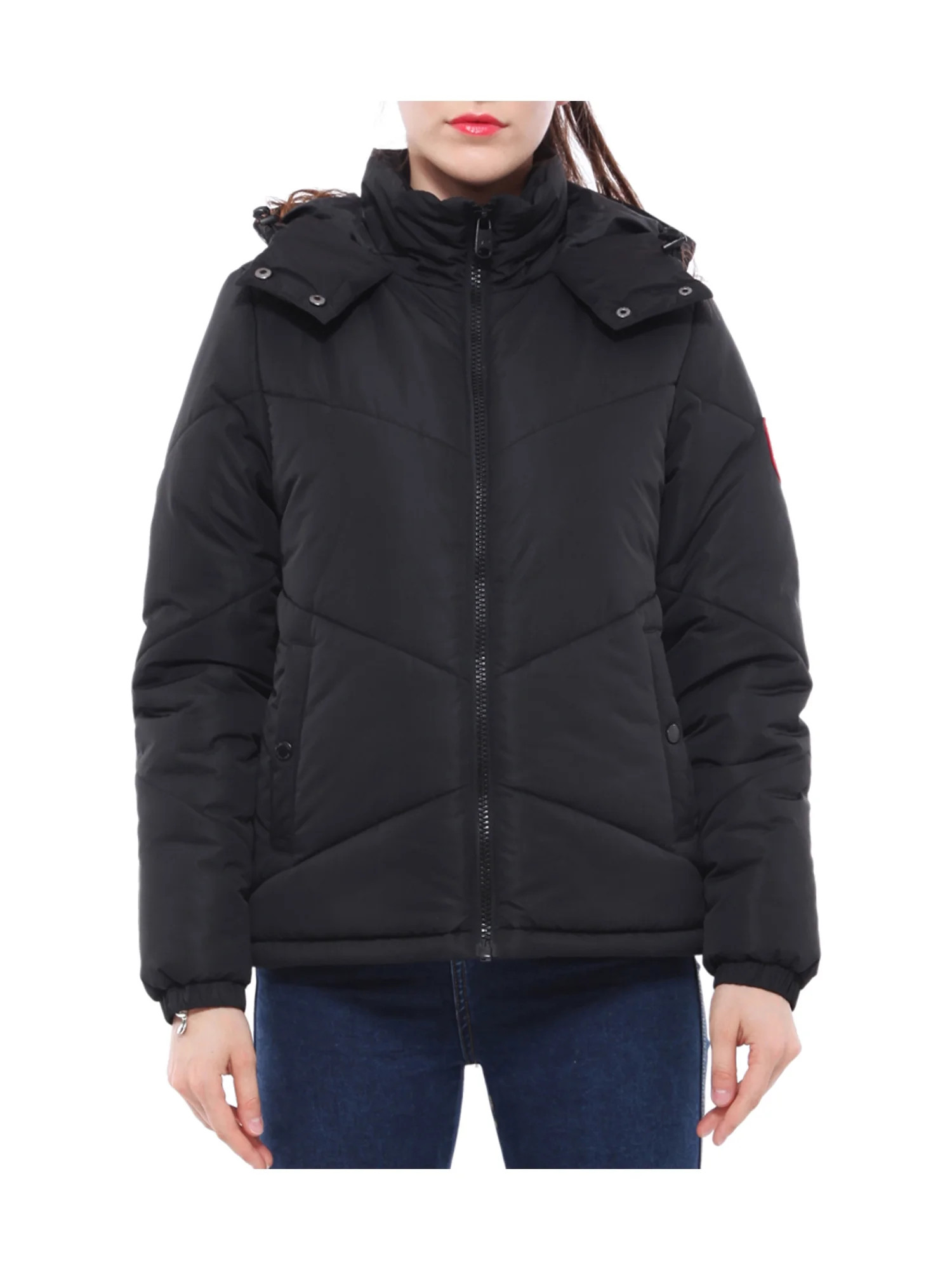 Rokka&Rolla Women's Heavy Hooded Puffer Jacket Bubble Coat - Walmart.com | Walmart (US)