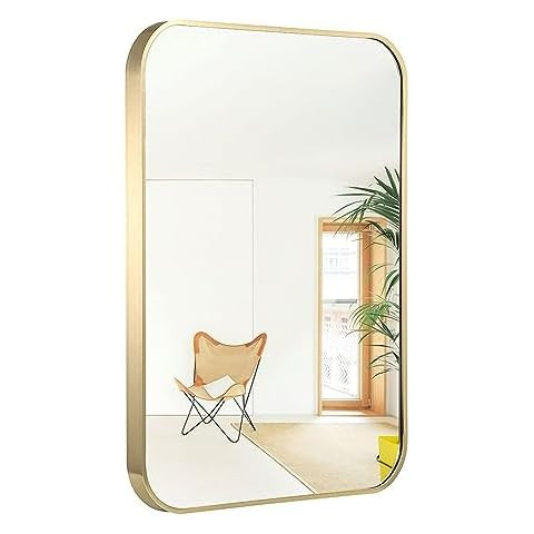 JENBELY 22x30 Inch Gold Bathroom Mirror, Brushed Brass Gold Metal Framed Rectangular Mirror with ... | Amazon (US)