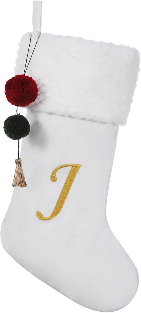 19.5 inches Personalized Velvet Christmas Stocking,Initials Embroidered Letter Christmas Stocking... | Amazon (US)