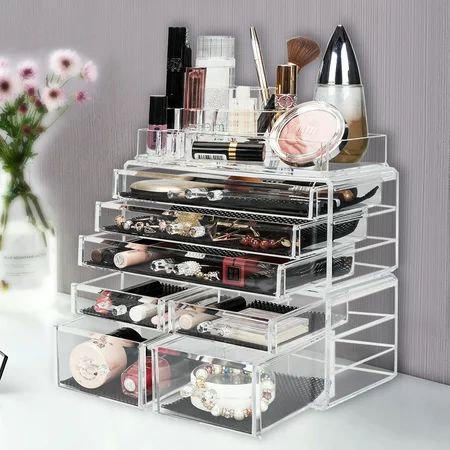 Clear Acrylic Makeup Organizer Box with 7 Drawers and 8 Grid, 9.5'' x 6'' x 11.6"" SEGMART Cosmetic  | Walmart (US)
