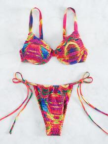Allover Print Smocked Underwire Tie Side Bikini Swimsuit SKU: sw2211284128134736$9.99$12.99-23%Ma... | SHEIN