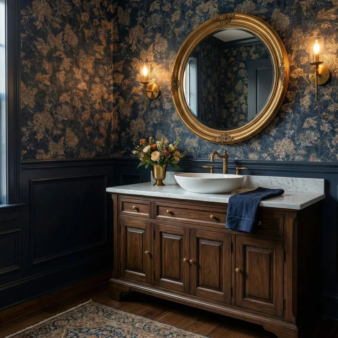 Vintage Wallpaper Midnight Floral Botanical Navy Beige Peel Stick Accent Wall Decor - OPD441 | Etsy (US)