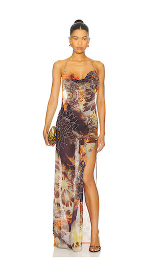 Dahlia Cowl Beaded Dress in Brown | Revolve Clothing (Global)