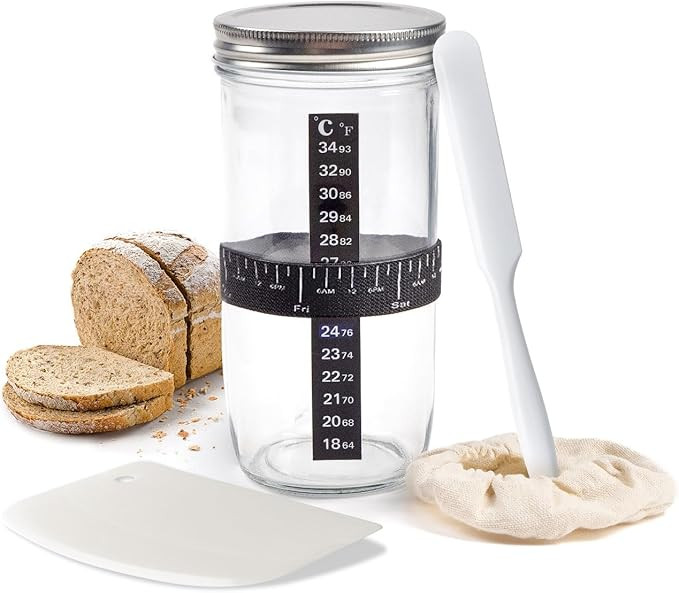 Jodhu Sourdough Starter Jar Kit 650ml with Spatula & Dough Scraper Wide mouth Aluminium lid therm... | Amazon (US)