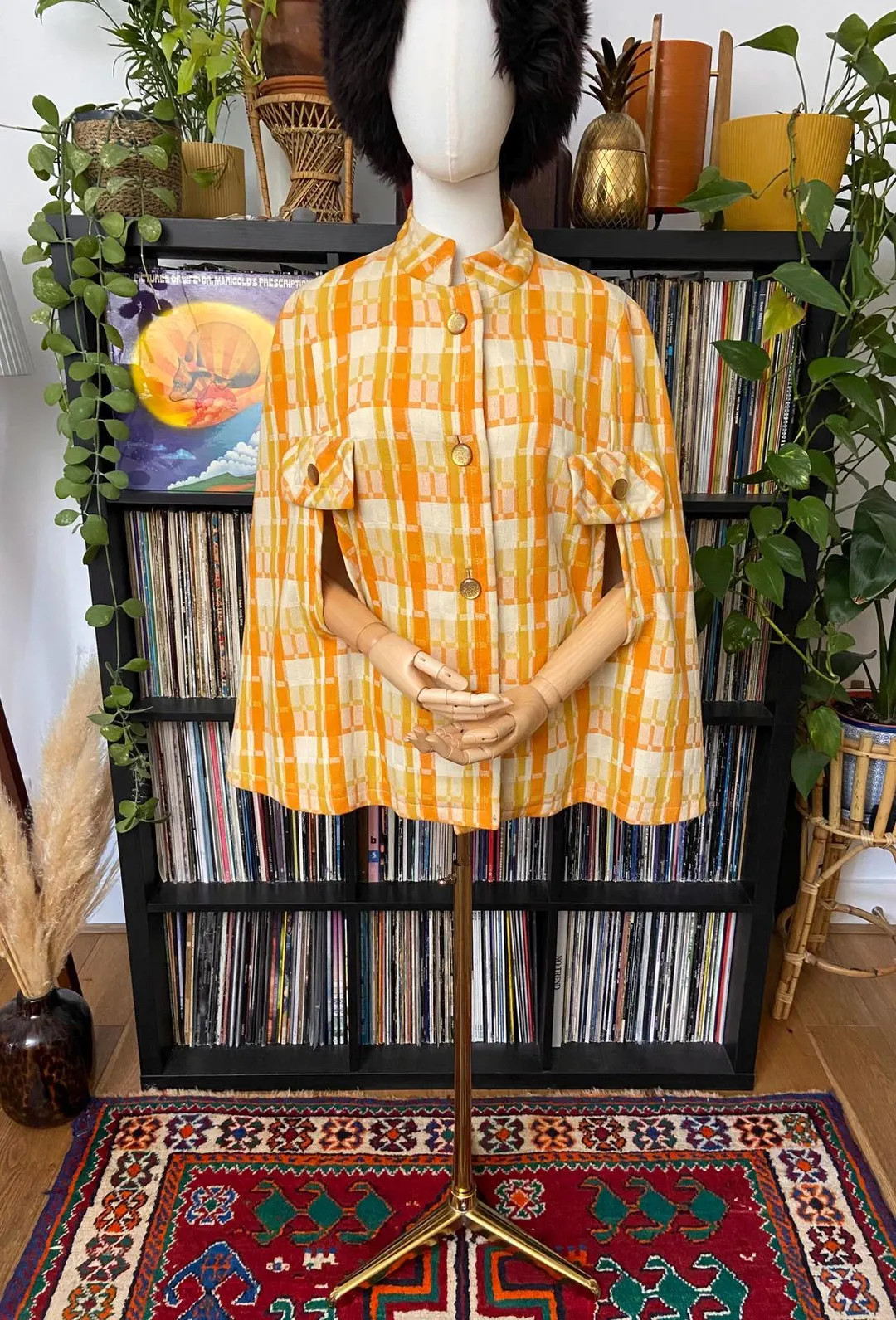 Vintage 1960s Orange Yellow Plaid Cape - Etsy | Etsy (US)