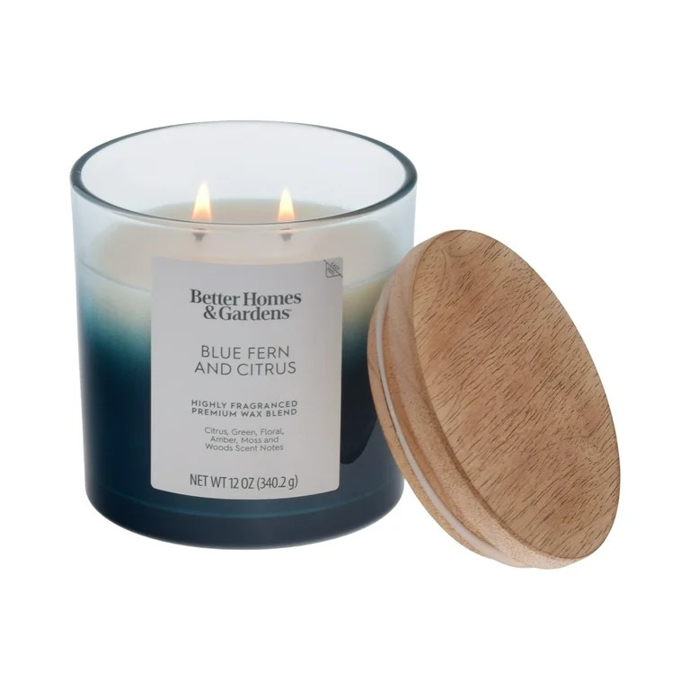 Better Homes and Gardens Blue Fern and Citrus Scented 2-Wick Ombre Jar Candle 12oz. | Walmart (US)