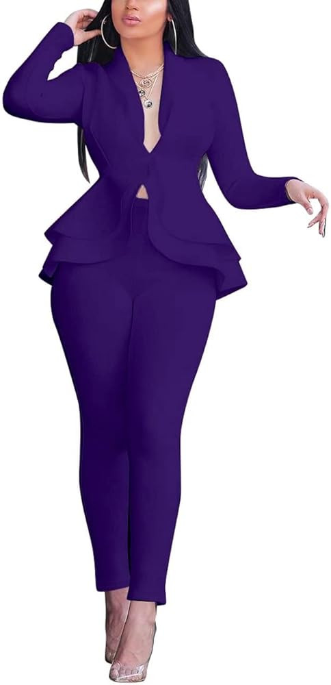 Remelon Women's Suit Sets 2 Piece Sets Sexy V Neck Business Casual Blazer Suit Pants Sets | Amazon (US)