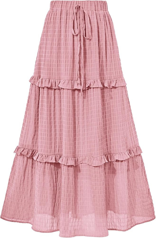 BTFBM Women's Long Summer Skirt 2026 Elegant High Waist Cocktail Party Wedding Guest Dress Flared... | Amazon (US)