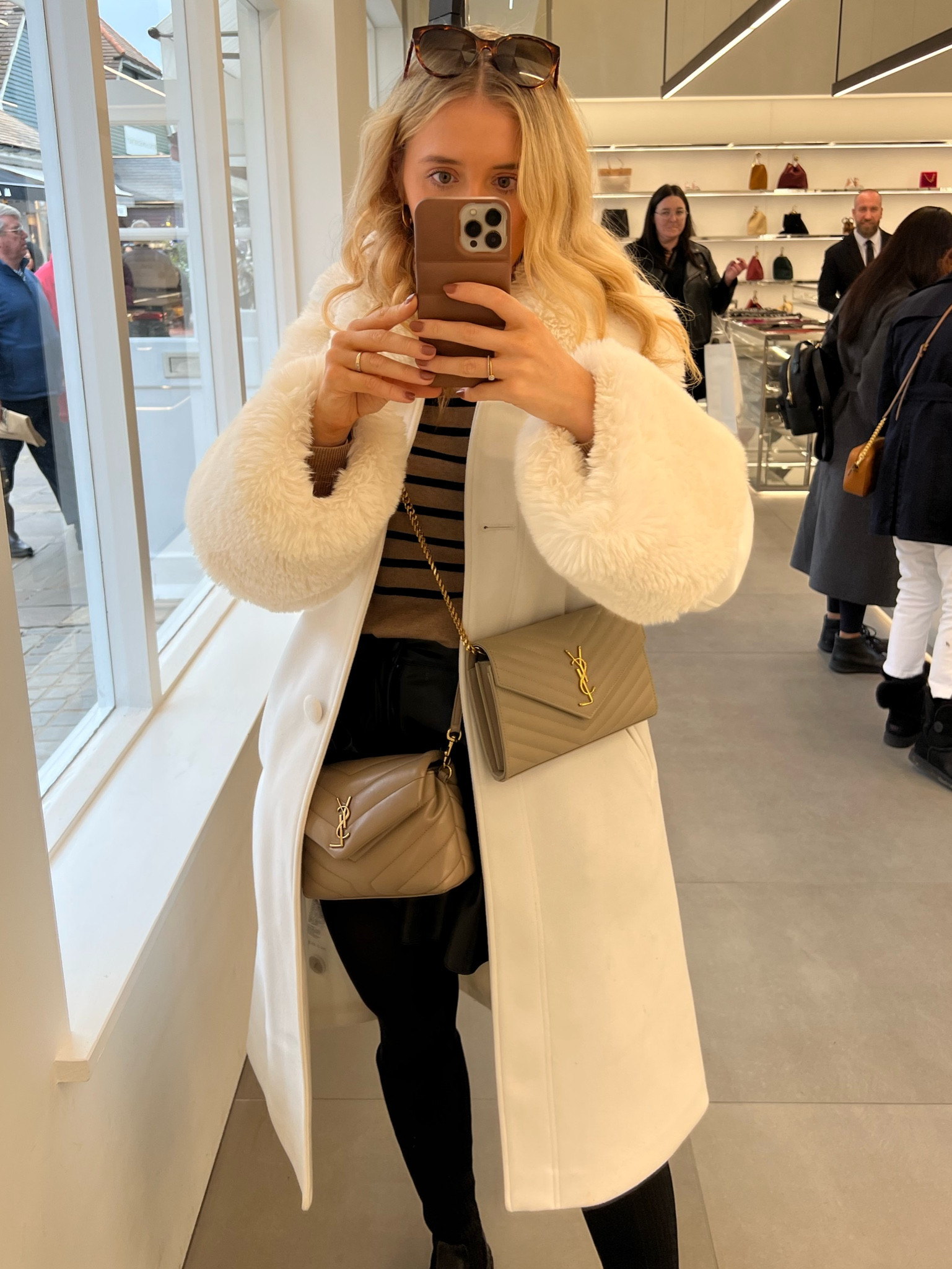 White coat - winter white coat - faux fur coat - fur collar coat - coat with fur collar - wool coat - ysl bag - ysl envelope bag - saint laurent envelope bag - saint laurent clutch bag - crossbody bag - cross body bag - over the shoulder bag - stripe jumper - Amazon finds - found it on Amazon - ysl toy loulou bag - beige bag - designer bag - designer purse - ysl cassandre bag - saint laurent cassandre crossbody bag 

#LTKitbag #LTKeurope #LTKGiftGuide