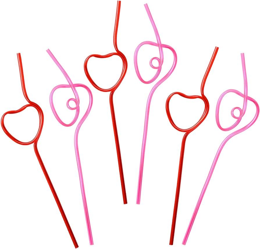Valentine’s Day Party Supplies Straws - V-DAY Drinking Plastic Crazy Loop Straw School Favors 3... | Amazon (US)