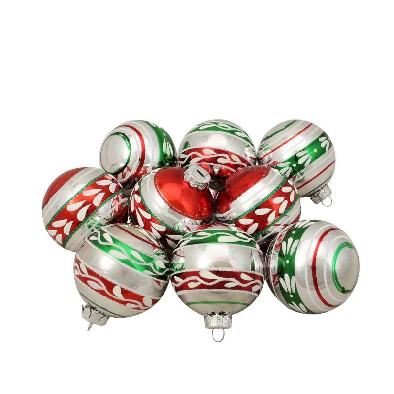 Shiny Silver with Red and Green Glitter Striped Vintage Christmas Ornament | Wayfair North America